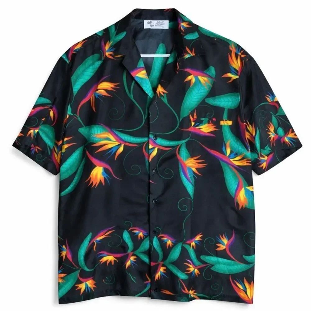 Hilo Hattie Aloha Shirt Resort Chic Tropical Floral Black Women L